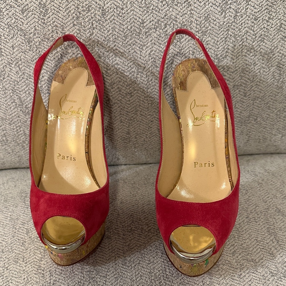 Christian Louboutin Sling Dark Pink Platform Peep-Toe Heels